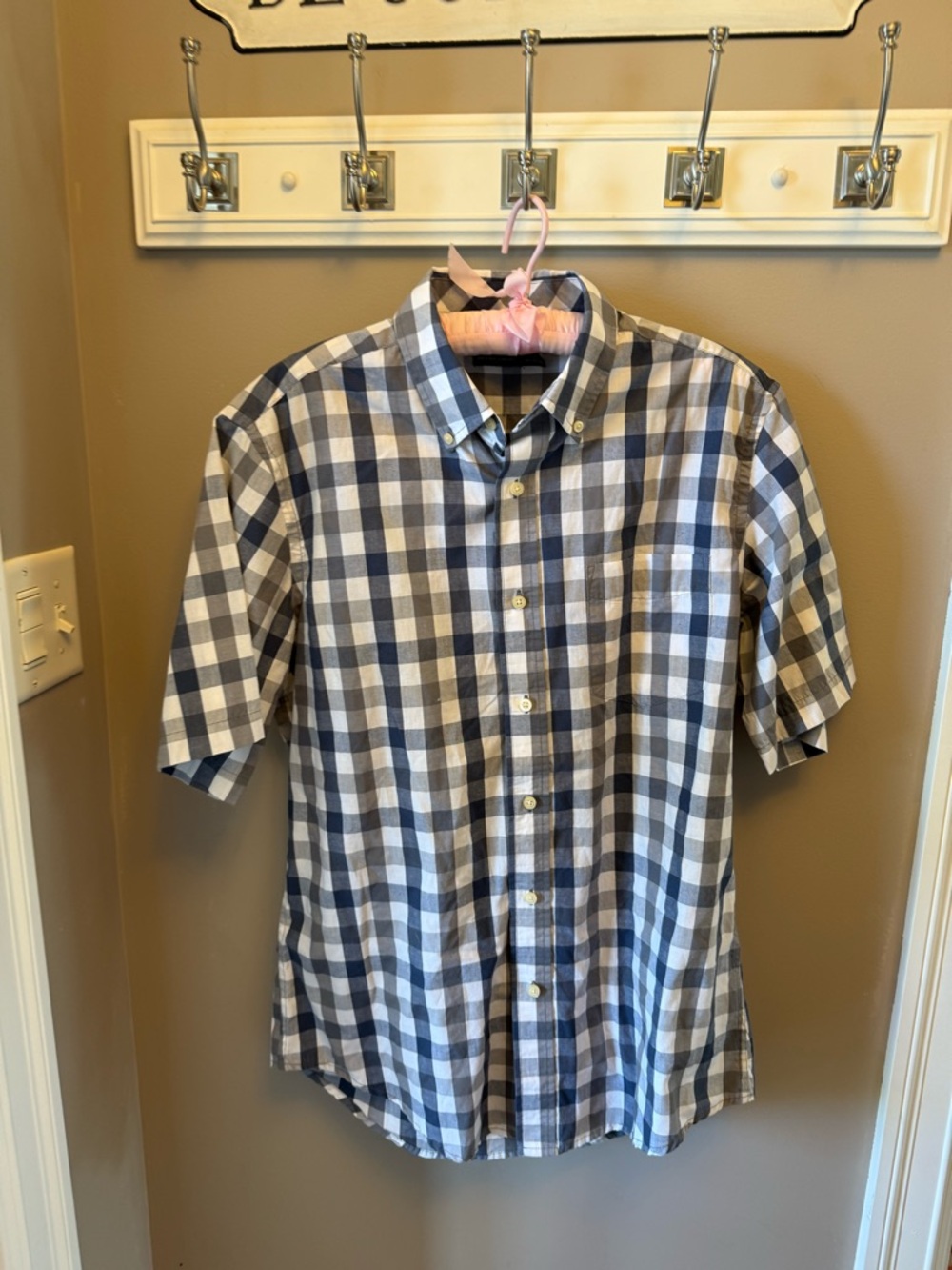 Faded Glory Blue & White Short-Sleeve Plaid Button-Up Shirt
